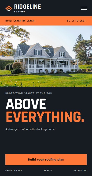 Ridgeline Roofing animated homepage preview